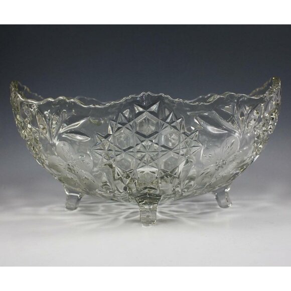 Duncan & Miller or U.S. Glass Large Pressed Patterned Glass Footed Bowl - Picture 1 of 10